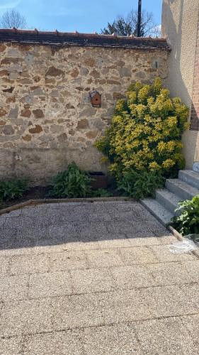 - un bâtiment en pierre avec des escaliers et un bush à côté dans l'établissement Studio hypercentre Éden 432, à Nogent-sur-Seine