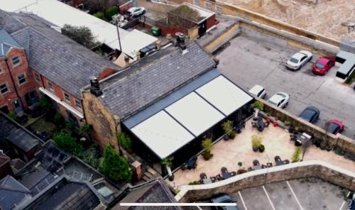 an overhead view of a building with a large white screen at The George Wright Boutique Hotel, Bar & Restaurant in Rotherham