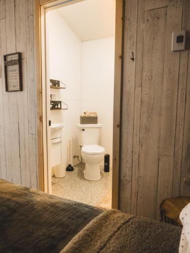 a bathroom with a toilet in a room at Mini-Chalet - Abenaki Aventure in Pierreville