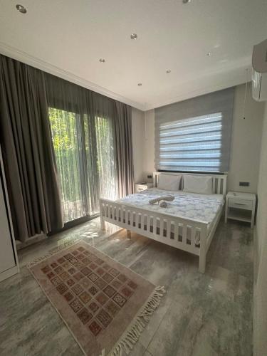 費特希耶的住宿－Villa Doğa 2，一间卧室设有一张床和一个大窗户