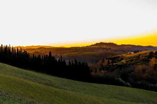 a green hill with the sunset in the background at Borgo Il Poggio Agriturismo in Montaione