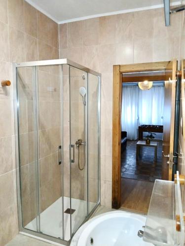 a bathroom with a shower and a tub at Segundo Antolín Yellow Door in Ponferrada