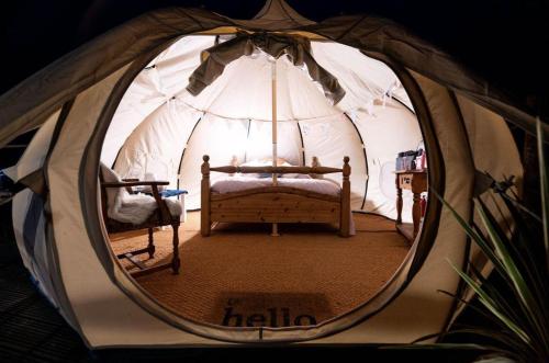 Una habitación con cama en una tienda en Seascape Belle Tent - 2 Person Luxury Glamping Belle Tent en Dungarvan