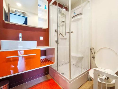 W łazience znajduje się prysznic, umywalka i toaleta. w obiekcie Le Studio 44 w mieście Han-sur-Lesse