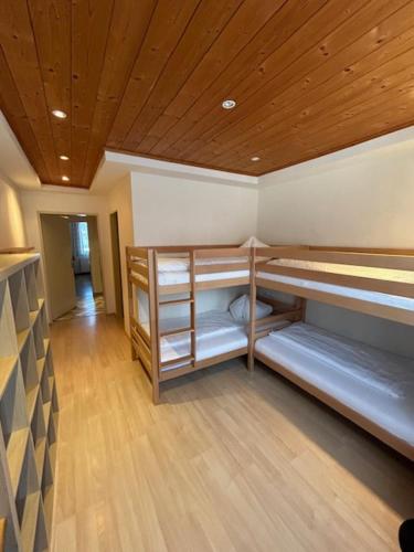 a room with two bunk beds in a room at Alpenhostel "Das Besenhaus" in Altenmarkt im Pongau