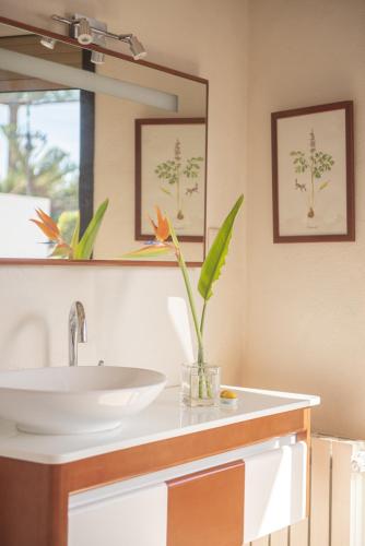 a bathroom with a sink and a mirror at El Secanet in Algimia de Alfara