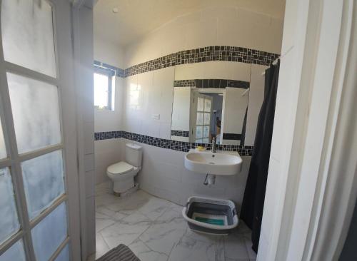 a bathroom with a sink and a toilet at ShkyBlue Suites in Christ Church