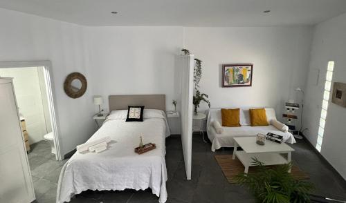 a bedroom with two beds and a couch at Casa Gloria in Málaga