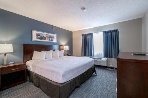 a hotel room with a large bed and a window at Wingate by Wyndham Great Falls in Great Falls
