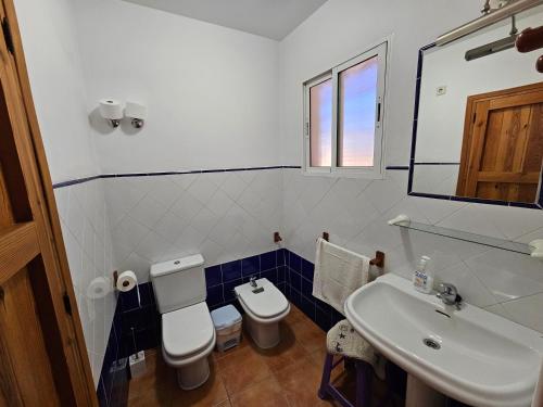 a white bathroom with a toilet and a sink at Corralazo A in Calasparra