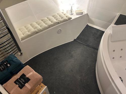 ein Badezimmer mit einer Badewanne, einem WC und einem Waschbecken in der Unterkunft LOFT SUR L'EAU AVEC BALNEO in Cergy