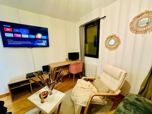 sala de estar con sofá y TV en Appartement Élégant à Conflant en Conflans-Sainte-Honorine