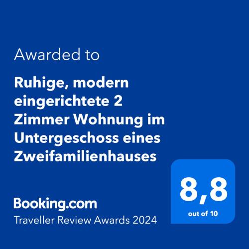 a screenshot of a cell phone with the text awarded to refugee modern enterprise at Ruhige, modern eingerichtete 2 Zimmer Wohnung im Untergeschoss eines Zweifamilienhauses in Hildrizhausen