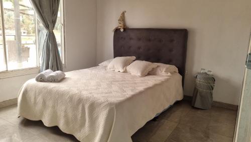 1 dormitorio con 1 cama grande y 2 almohadas en Casa de Huespedes - NaturaLove, en Monguí