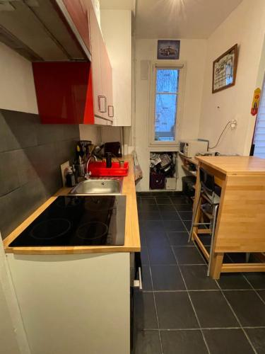 une cuisine avec un évier et un plan de travail dans l'établissement Apt 4personnes idéal pour les JO, à Boulogne-Billancourt