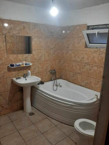 a bathroom with a tub and a sink and a toilet at King srl in Craiova