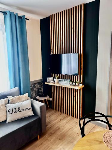 Televízia a/alebo spoločenská miestnosť v ubytovaní Apartament Walczaka nr 45-MIEJSCE PARKINGOWE