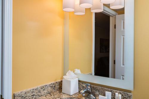 a bathroom with a sink and a mirror at TownePlace Suites by Marriott Atlanta Kennesaw in Kennesaw