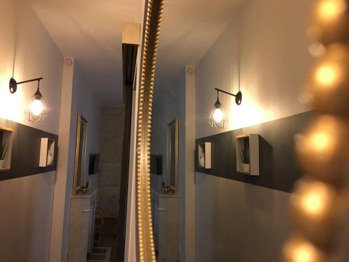 La salle de bains est pourvue d'un miroir éclairé. dans l'établissement Appartement d'une chambre avec wifi a Dijon, à Dijon