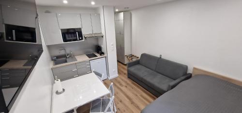 Ce petit appartement dispose d'un canapé et d'une cuisine. dans l'établissement Studio Disneyland RER 4 pers, à Montévrain