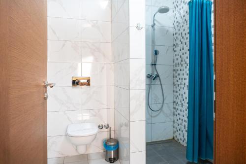 a bathroom with a toilet and a shower at Hotel Europa in Zagreb