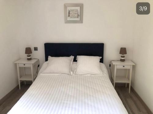 a bedroom with a bed with two side tables at RINESA II in Porticcio