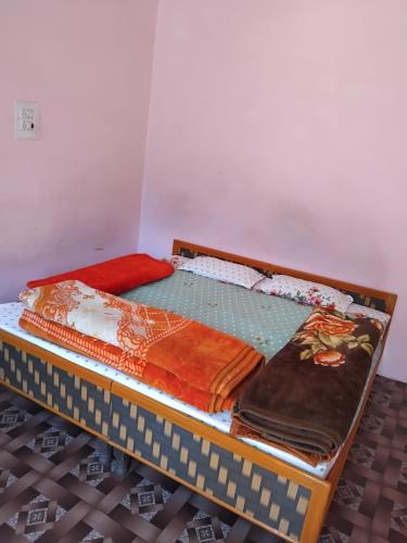 ein Bett, das in einem Zimmer steht in der Unterkunft Vigyan Guest house katagla kasol in Kasol