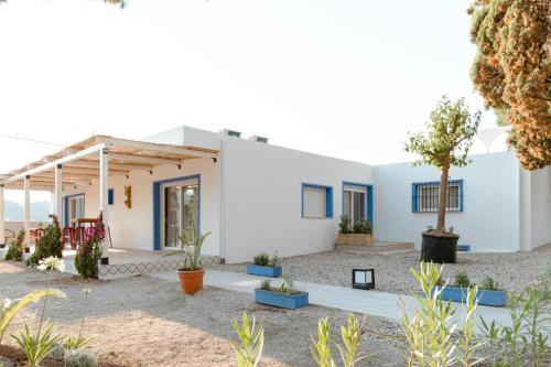 une maison blanche avec beaucoup de plantes dans l'établissement Finca de L’ANGLÉS Casa Tramuntana, à Potríes