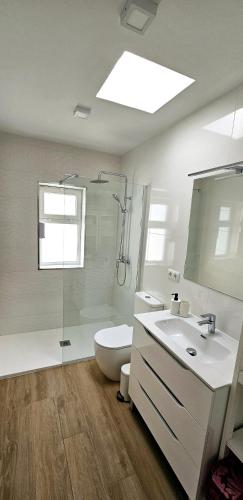 a bathroom with a toilet and a sink and a shower at Villa Solycan 15 in Playa del Ingles