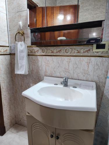 a bathroom with a white sink and a mirror at LUNA in Comodoro Rivadavia
