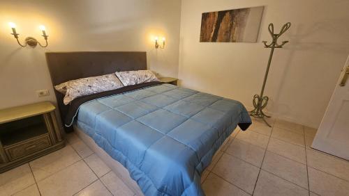 a bedroom with a bed with a blue comforter at Residencial Chayofa, 1 dormitorio in Chayofa