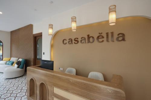 a lobby with a casablanca sign on the wall at Casabella Homestay 201 Batam Penuin in Nagoya
