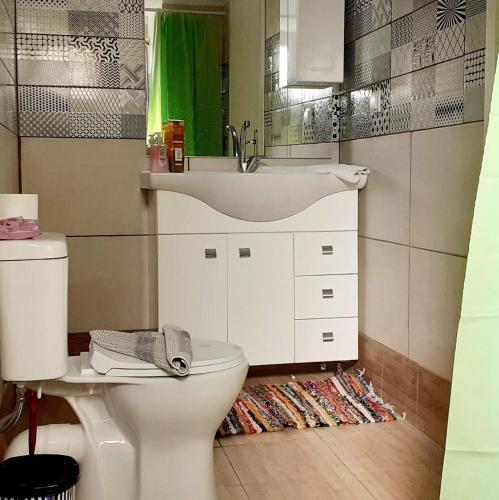 Un baño con un lavabo blanco y un inodoro. en Ammoudaries appartment, en Lakkíon