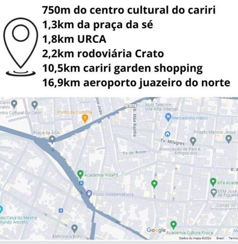 a screenshot of a map of a city at Apartamento C na vila-alta em Crato in Crato