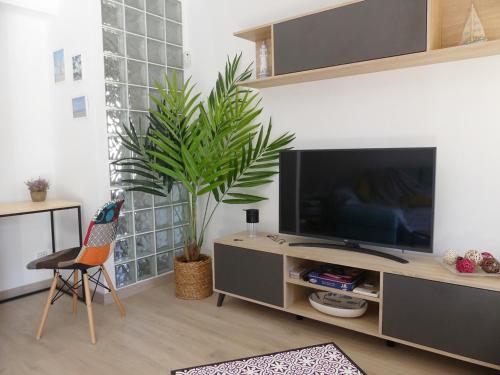 Μια τηλεόραση ή/και κέντρο ψυχαγωγίας στο Luminoso apartamento Coma-ruga a 3 min de la playa