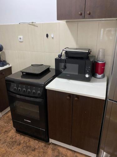 a kitchen with a stove and a toaster oven at Apartman Zvezdica -Smederevo, Netflix in Smederevo