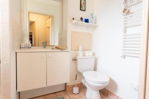 een witte badkamer met een toilet en een wastafel bij À Laye station Charmant T1 33 m2 in Laye