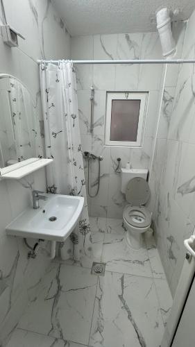 a white bathroom with a sink and a toilet at Sabo Villa in Pečurice