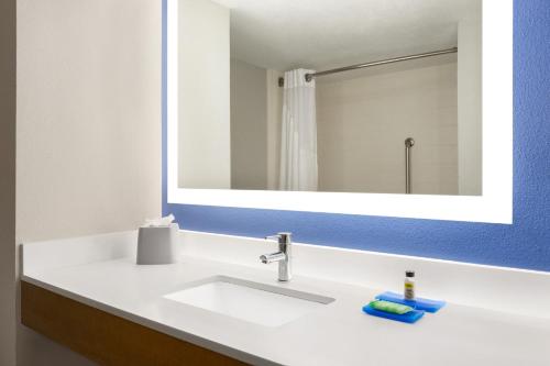 a bathroom with a white sink and a mirror at Holiday Inn Express Vero Beach-West I-95, an IHG Hotel in Vero Beach
