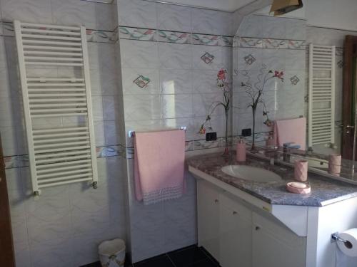 een badkamer met een wastafel en een spiegel bij oasi della freschezza in Montelepre