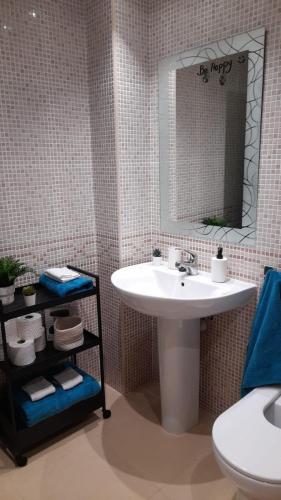a bathroom with a sink and a mirror at Apartamento CIR in Villanúa