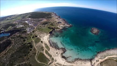 an aerial view of a beach and the ocean at Villa Salentina in Sant'Isidoro