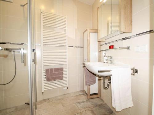un baño con lavabo y ducha en Dornbusch Apartment 1, en Steinhude