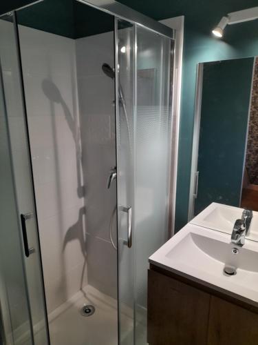 y baño con ducha y lavamanos. en Villa familiale - Proche Aix en Provence en Ventabren