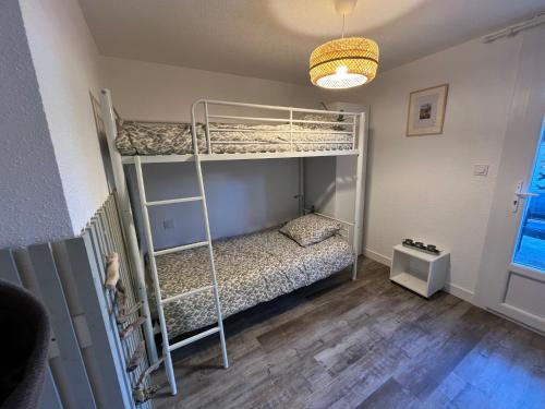 une chambre avec deux lits superposés dans une pièce dans l'établissement Jolie maisonnette rénovée, à Saint-Cyprien