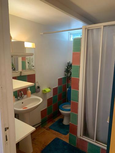 een badkamer met een toilet en een wastafel bij Chez LULU in Les Abymes