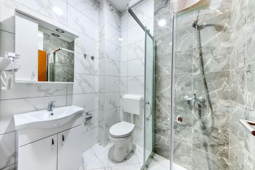 ドプラー・ヴォダにあるHotel Ajlaのバスルーム(シャワー、トイレ、シンク付)