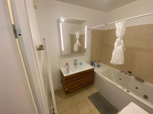 a bathroom with a tub and a sink and a bath tub at appartement proche de paris in Saint-Denis
