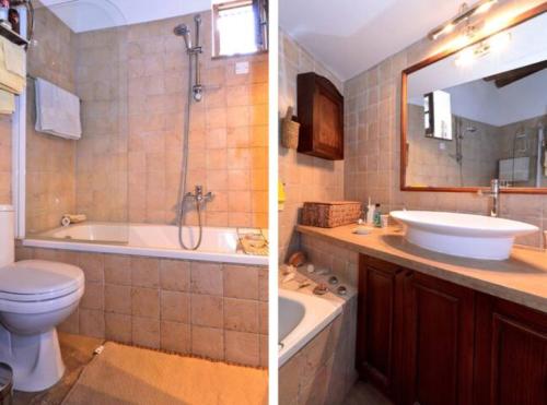 two pictures of a bathroom with a sink and a toilet at Historical House in the Old City of Nicosia in Nicosia
