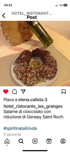 a screenshot of a post with a plate of food at Hotel Les Granges in La Thuile